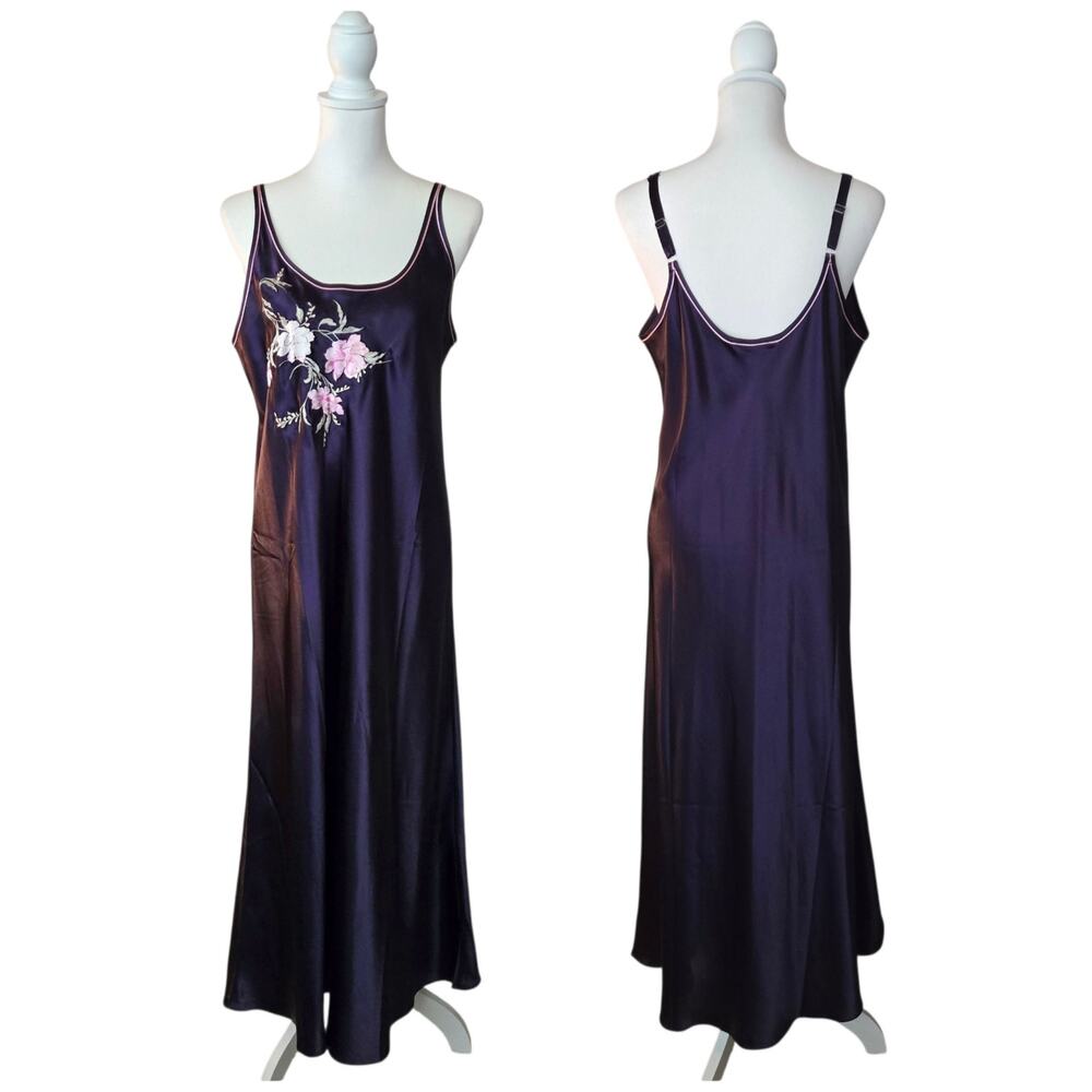 Glamorous Nightgown + Robe Set XL Eggplant Oscar De La Renta Pink Label NWT